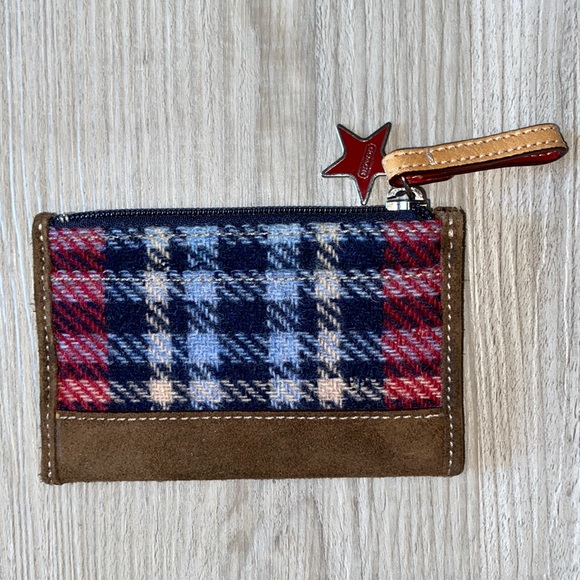 Vintage Coach plaid & suede wallet/coin purse with keychain - Picture 2 of 10